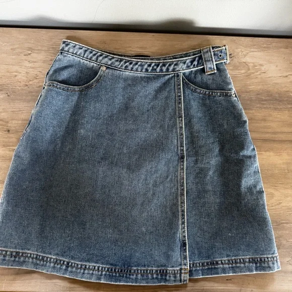 BDG Urban Outfitters Denim Wrap Mini Skirt with Belted Tie - Picture 2 of 9